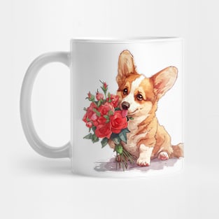 Valentine Pembroke Welsh Corgi Dog Giving Flowers Mug